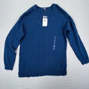 Chaps V-Neck Sweater Mens S Blue NWT Textured Chevron Cotton Pullover